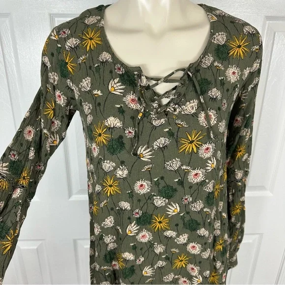 MOSSIMO SUPPLY CO mini dress TUNIC TOP floral boho print olive green gold S - Picture 3 of 6